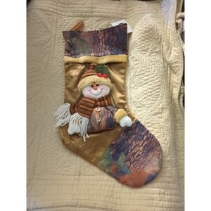 Christmas Camo Stocking with Snowman Santa's Forest Stripe Scarf
